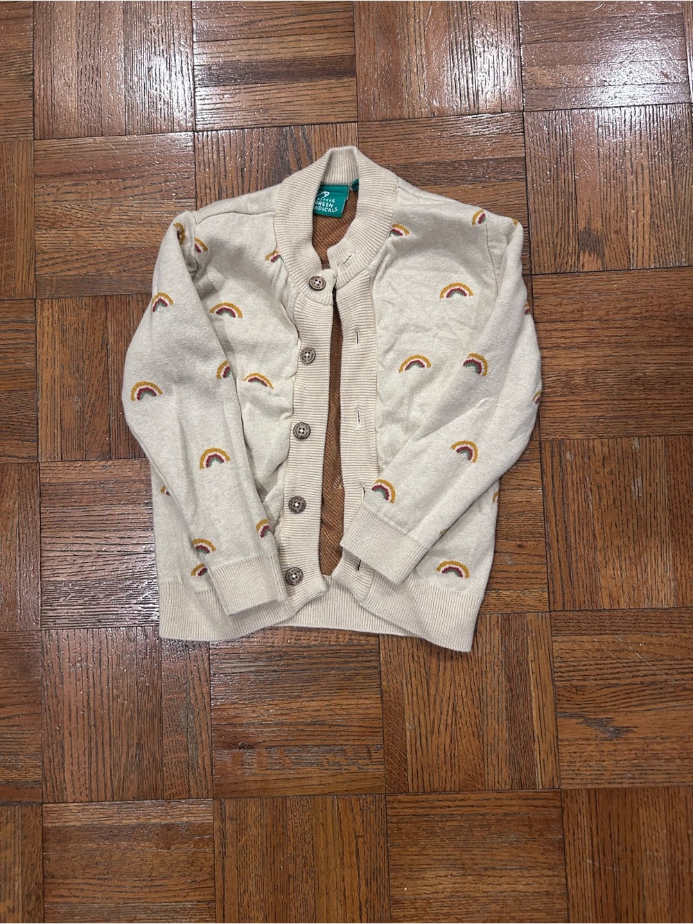 Little Green Radicals Cream Cardigan with Rainbow Embroidery